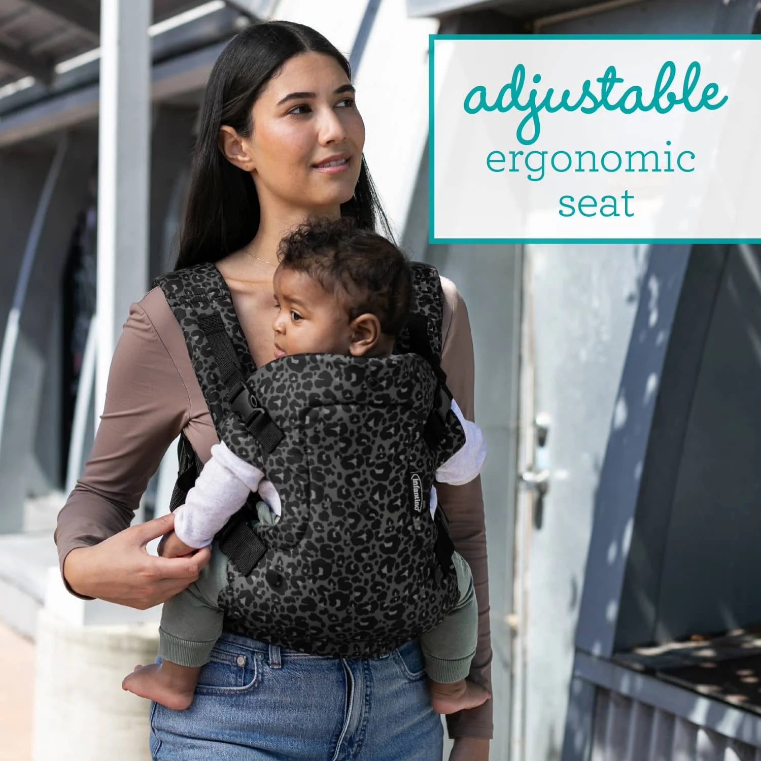 4-in-1 Convertible Baby Carrier - Unisex, 4 Positions, Suitable for Infants 0+ Months, Weight Capacity 8-32 lbs, Black & Gray Leopard Design