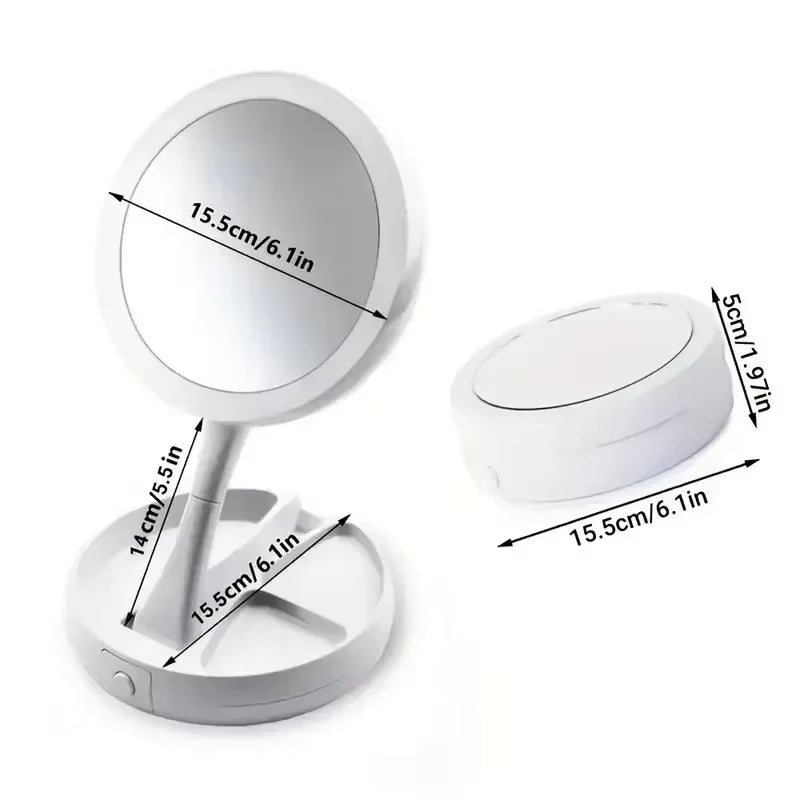 Dry Battery/Usb Dual Purpose Double-Sided Mirror LED Makeup Mirror Portable Makeup Mirror Makeup Light with 10Xmagnification