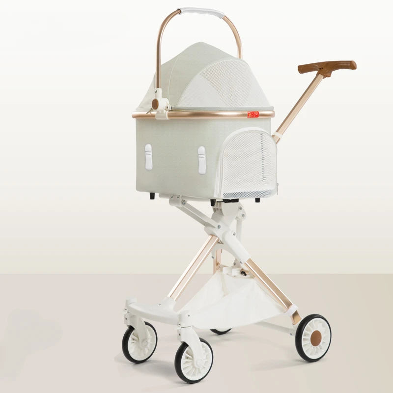 Lightweight Four-Wheel Pet Stroller Foldable Cat Stroller Portable Multifunctional Carrying Basket Outdoor Travel Pet Supplies
