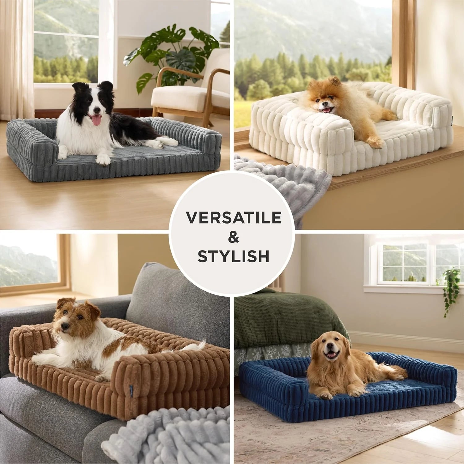 Luxurious Orthopedic Dog Bed for Extra Large Dogs - Waterproof Memory Foam with Cozy Bolster and Washable Corduroy Cover in Cream