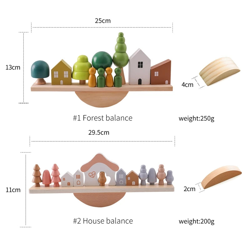 Montessori Sensory Stacking Toys for Infants - Wooden Forest House Replicas for Early Childhood Education and Play
