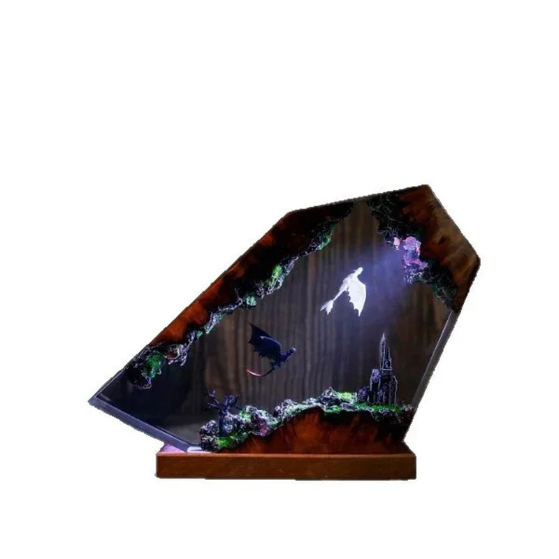 Resin Dragon Night Light Black and White Dragon Resin Lamp Bedroom Table Lamp Halloween Gift Decorative Resin Art Lighting For