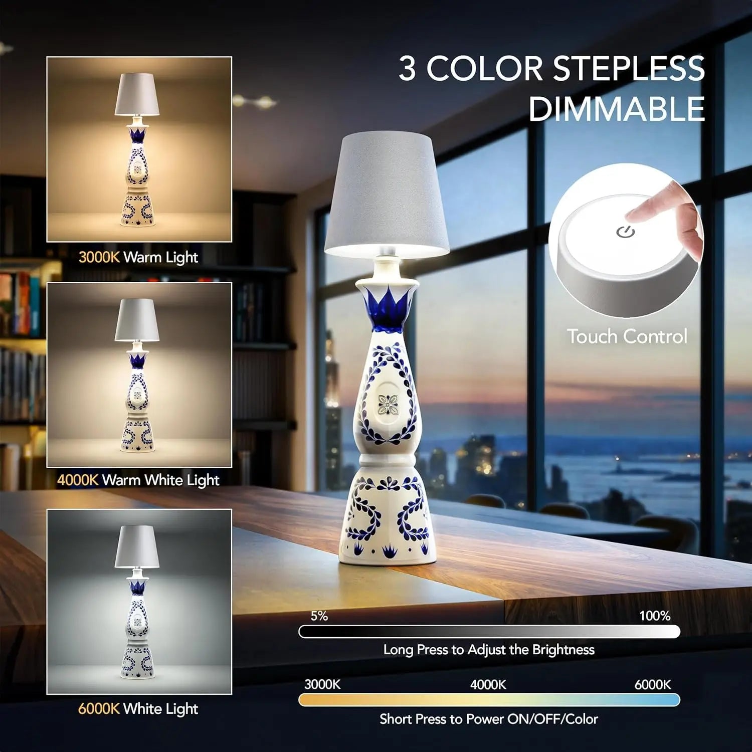 2026 LED Bottle Table Lamp Touch 3 Colors Rechargeable Portable Desktop Decoration Lamp for Bar Restaurant Camping Atmosphere De