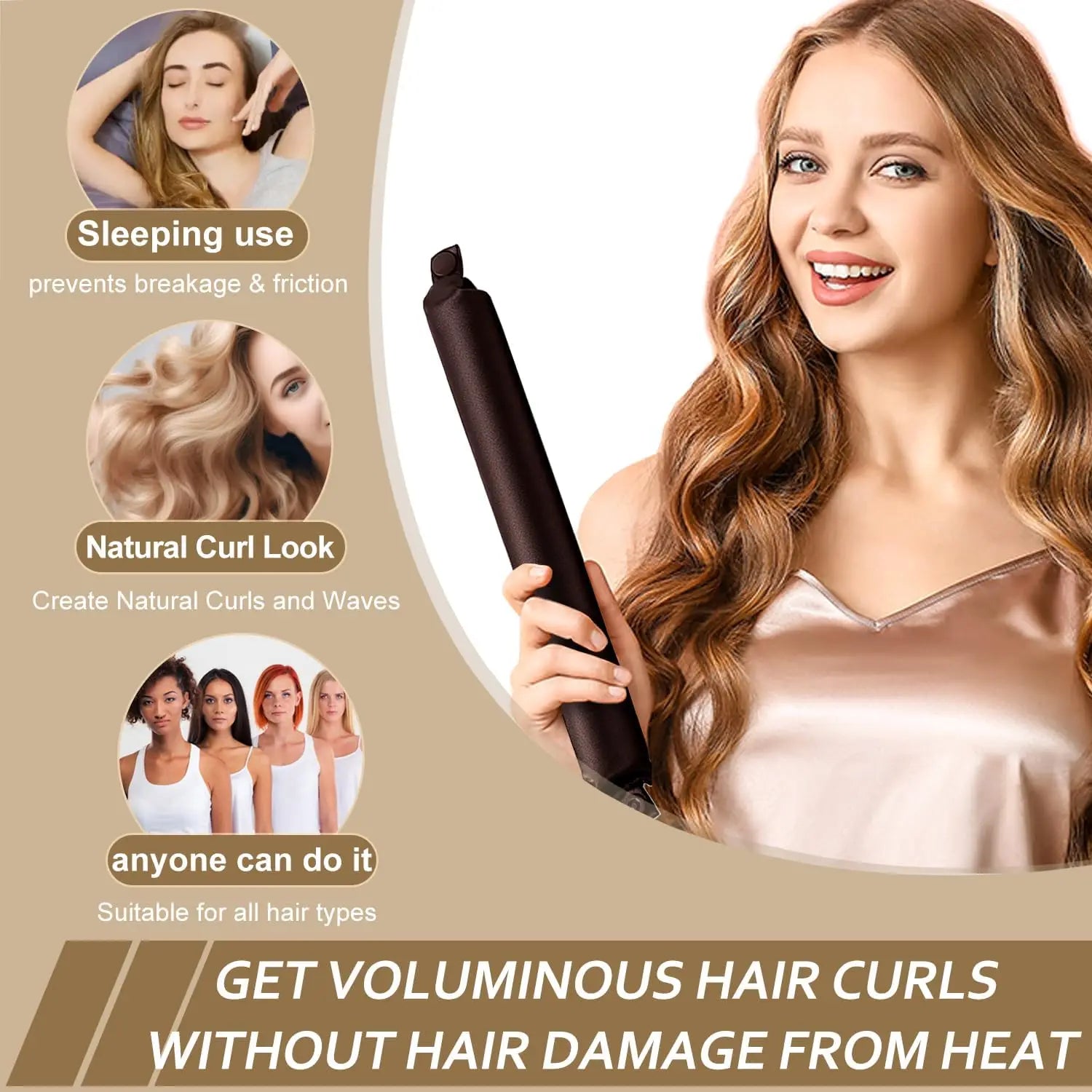 Heatless Curling Rod Headband Soft Hair Curler No Heat Hair Rollers Lazy Curls Sleeping Flexi Rods with Bonnet Styling Tools