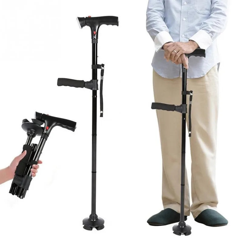 Foldable Telescopic Folding Walking Stickelderly Walking Aidtelescopic Foldable Rotating LED Lights Four Legs Walking Stick