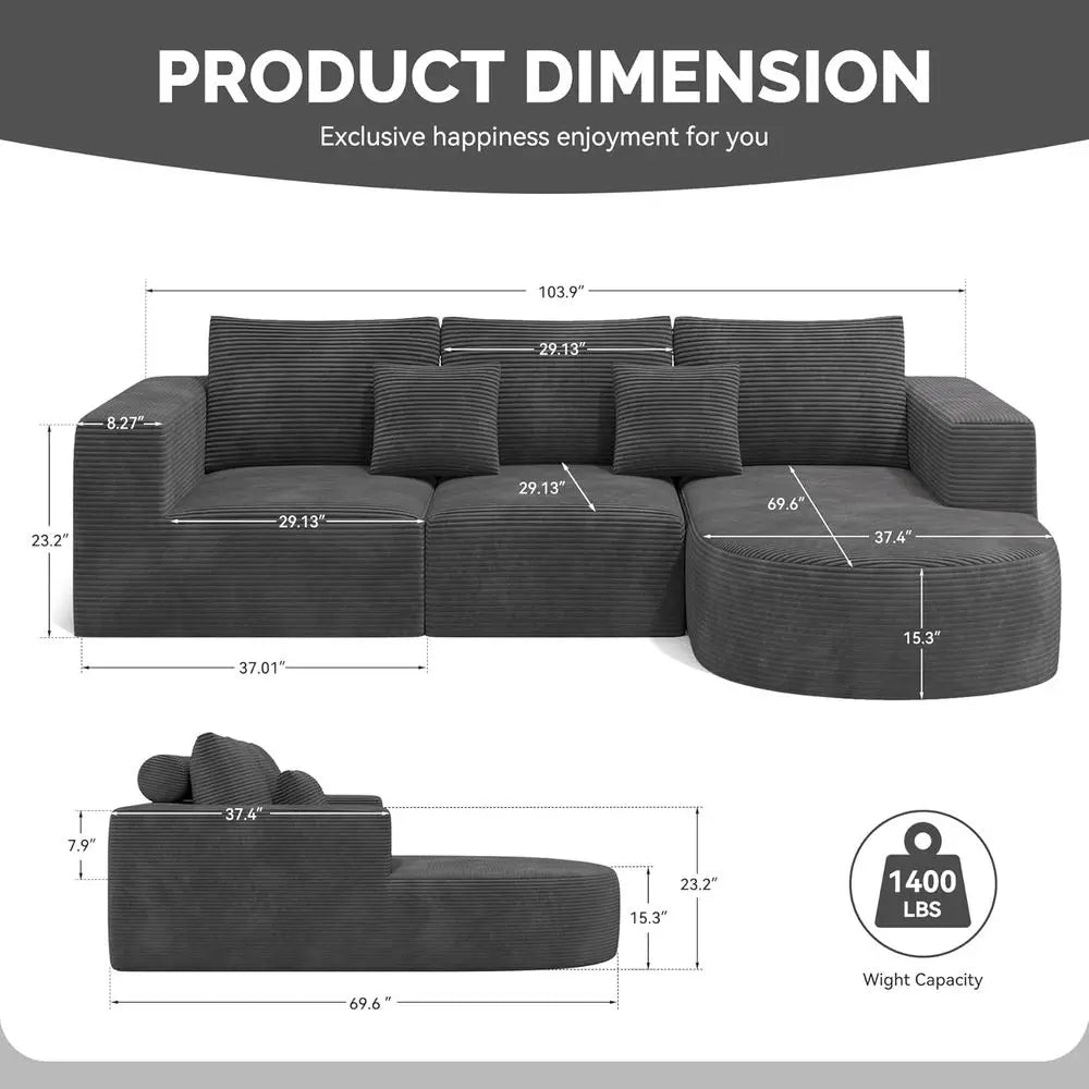 L-Shape Sectional Sofa with Chaise, Deep Seating, Comfortable Couch for Living Room, Easy Assembly, 1 Piece