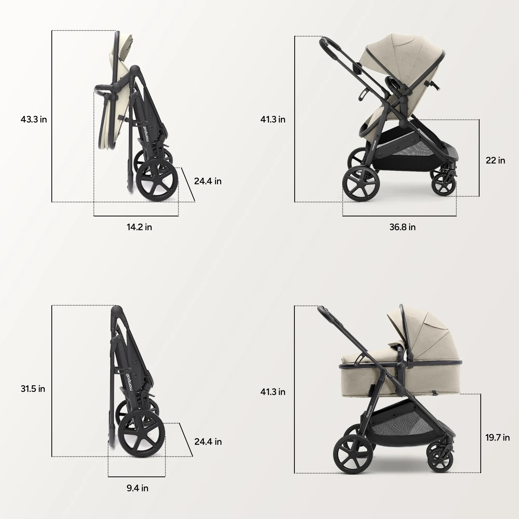 Wiz 2-In-1 Baby Stroller with Bassinet Mode, Reversible Seat and Large Canopy, Khaki, 22.3LB, Unisex