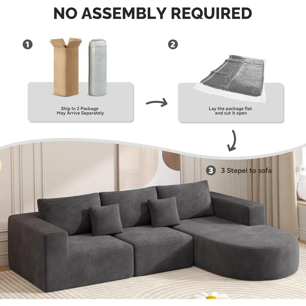 L-Shape Sectional Sofa with Chaise, Deep Seating, Comfortable Couch for Living Room, Easy Assembly, 1 Piece