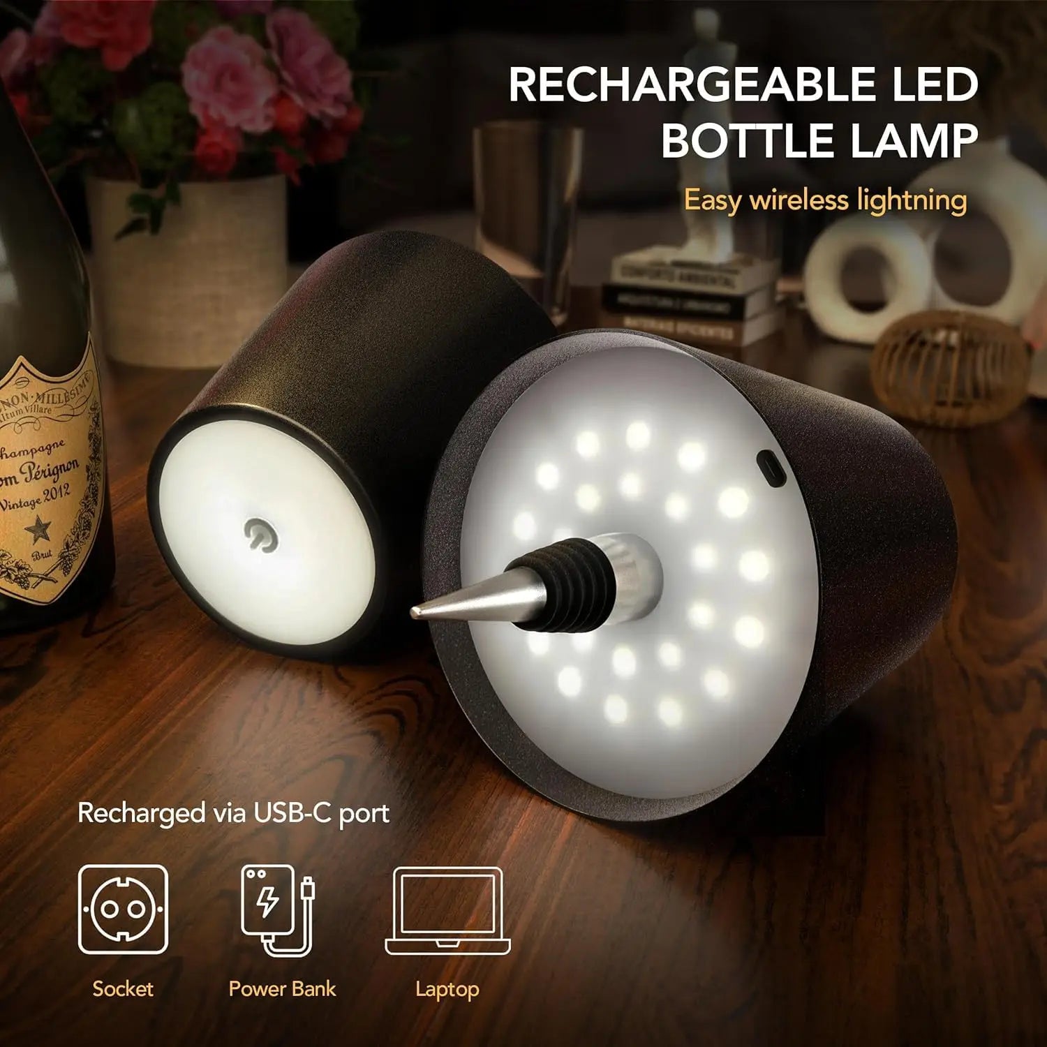 2026 LED Bottle Table Lamp Touch 3 Colors Rechargeable Portable Desktop Decoration Lamp for Bar Restaurant Camping Atmosphere De