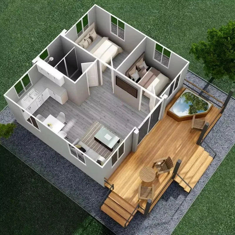 Portable Living Container Tiny House 20ft Foldable Prefab Mobile Modular Office Home Expandable Steel Frame