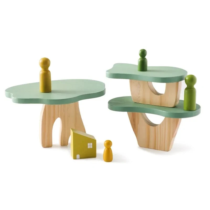 Montessori Sensory Stacking Toys for Infants - Wooden Forest House Replicas for Early Childhood Education and Play