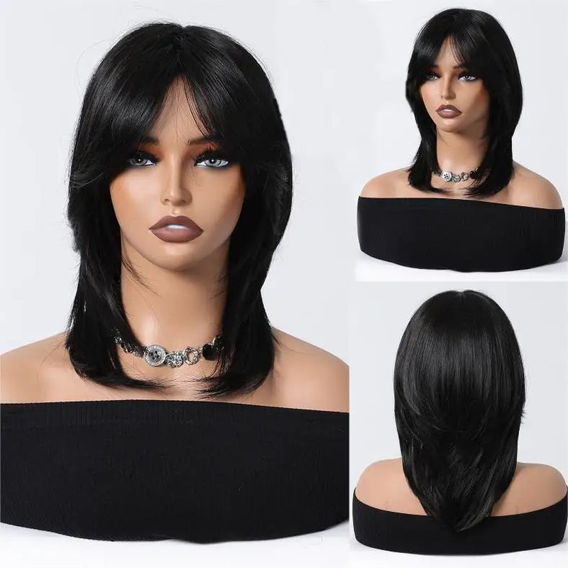 EASIHAIR Synthetic Wigs for Women Ombre Brown Blonde Wigs with Bangs Layered Cosplay Wigs Heat Resistant Medium Length Wig
