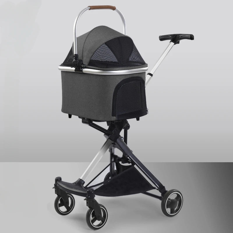 Lightweight Four-Wheel Pet Stroller Foldable Cat Stroller Portable Multifunctional Carrying Basket Outdoor Travel Pet Supplies