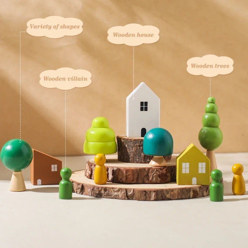 Montessori Sensory Stacking Toys for Infants - Wooden Forest House Replicas for Early Childhood Education and Play