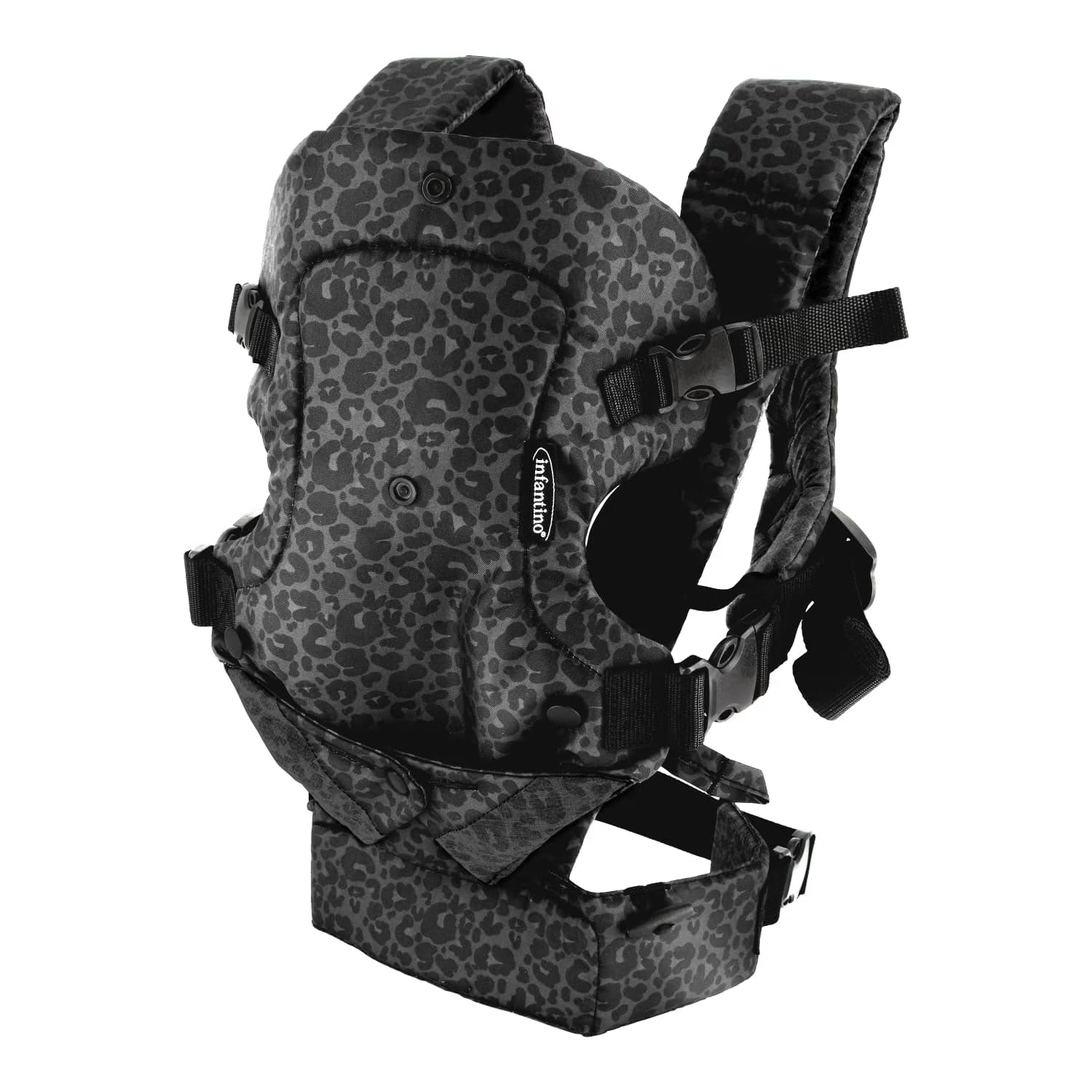4-in-1 Convertible Baby Carrier - Unisex, 4 Positions, Suitable for Infants 0+ Months, Weight Capacity 8-32 lbs, Black & Gray Leopard Design
