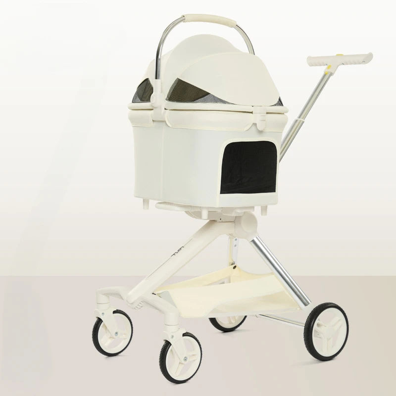 Lightweight Four-Wheel Pet Stroller Foldable Cat Stroller Portable Multifunctional Carrying Basket Outdoor Travel Pet Supplies