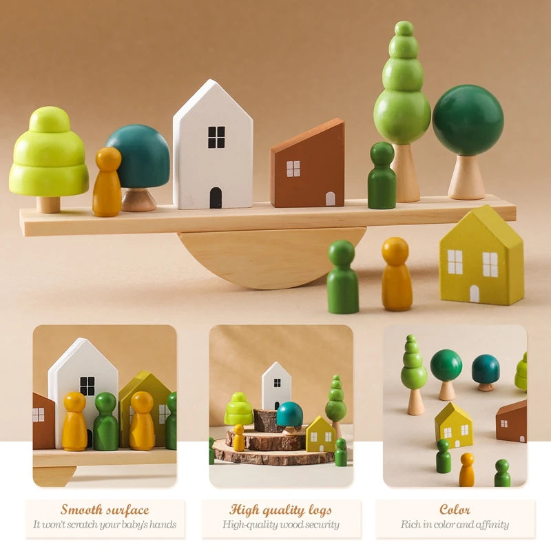 Montessori Sensory Stacking Toys for Infants - Wooden Forest House Replicas for Early Childhood Education and Play