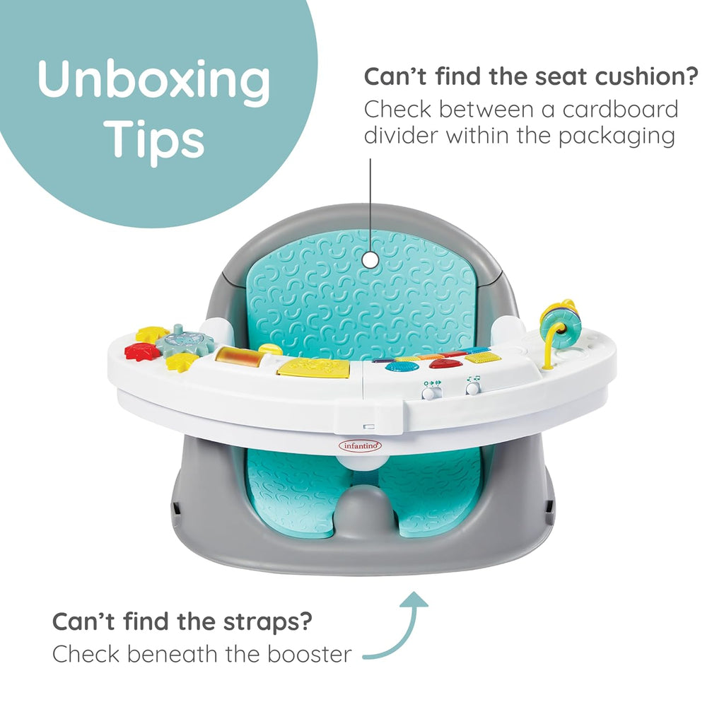 Music & Lights 3-In-1 Discovery Seat & Booster, Interactive Toddler Seat for Dining Table or Kitchen Chair, Baby Activity Center & Snack Tray, 20 Sounds & Songs, Lightweight Baby Essentials