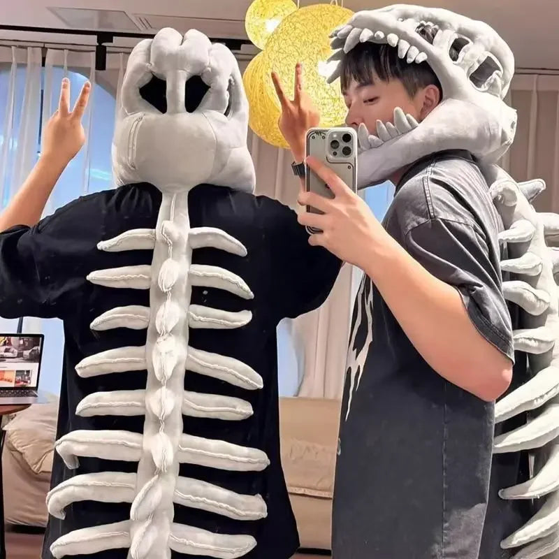 New Dinosaur Hat Celebrity-Style Plush Cartoon Skeleton Headgear Halloween Costume Plush Toy Funny Doll Soft Surprise Gift