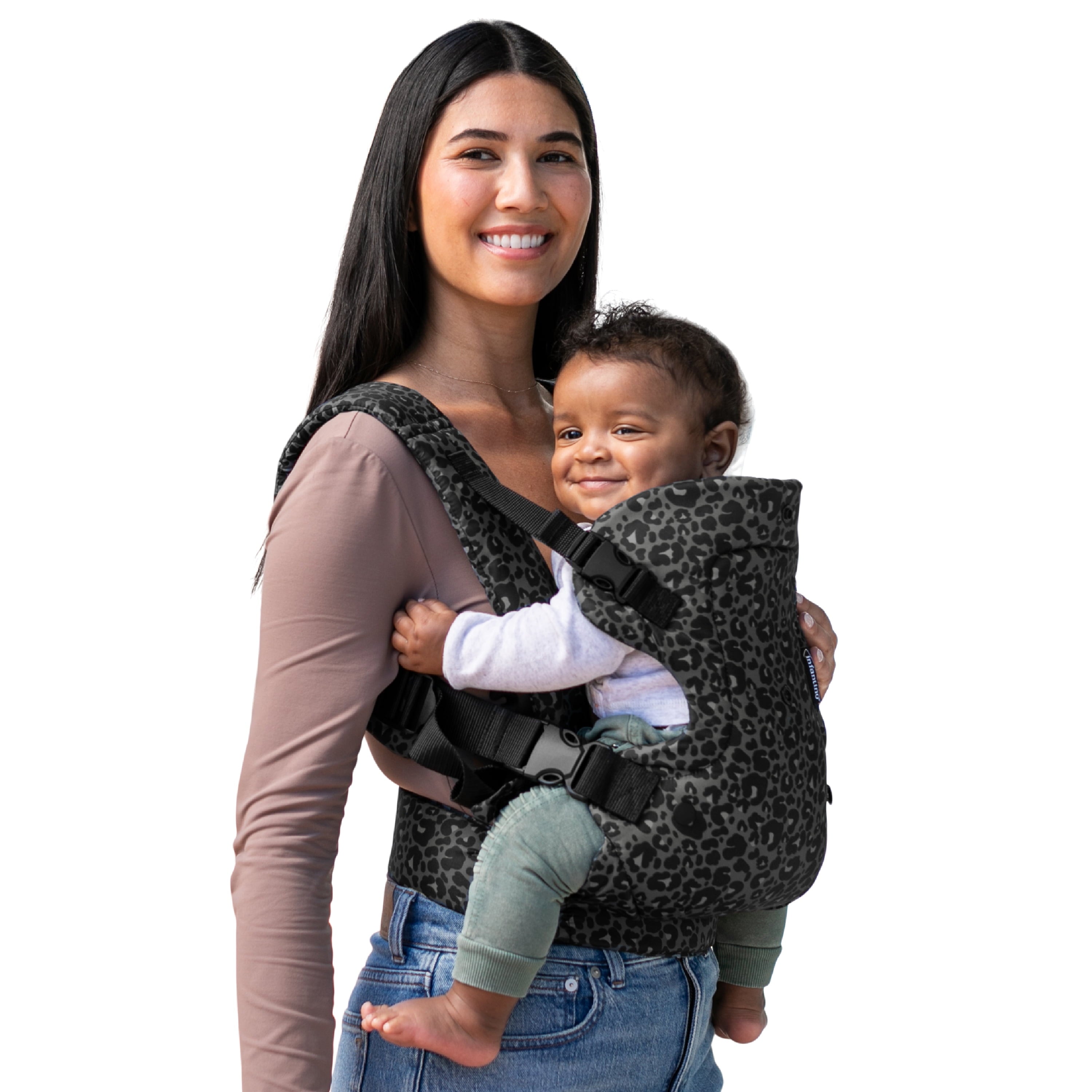 4-in-1 Convertible Baby Carrier - Unisex, 4 Positions, Suitable for Infants 0+ Months, Weight Capacity 8-32 lbs, Black & Gray Leopard Design