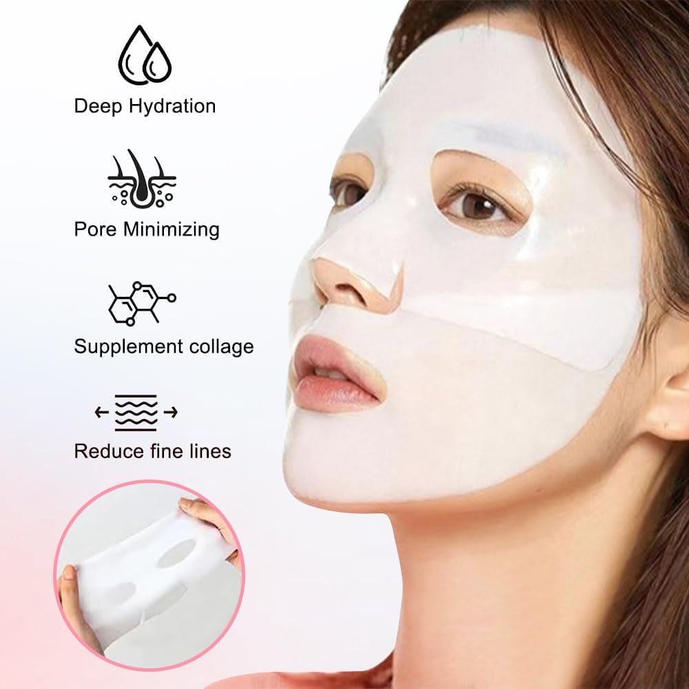 6PCS Skinqueen Bio Collagen Face Mask, Bio-Collagen Deep Mask, Korean Deep Hydrating Hydrating Firming Mask,Pure Collagen Hydrating Overnight Mask, Pore Minimizing, Elasticity Improvement
