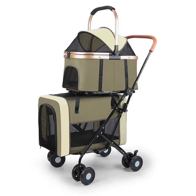 Detachable Double-Decker Pet Stroller Cat and Dog Outdoor Stroller Lightweight Foldable Pet Stroller Portable Pet Basket