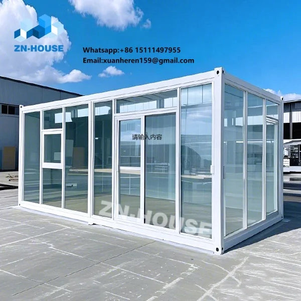 Modular Prefab 20ft Portable Mobile bar Home Office Coffee Shop Cafe Cabin Tiny House Prefabricated Glass Container House