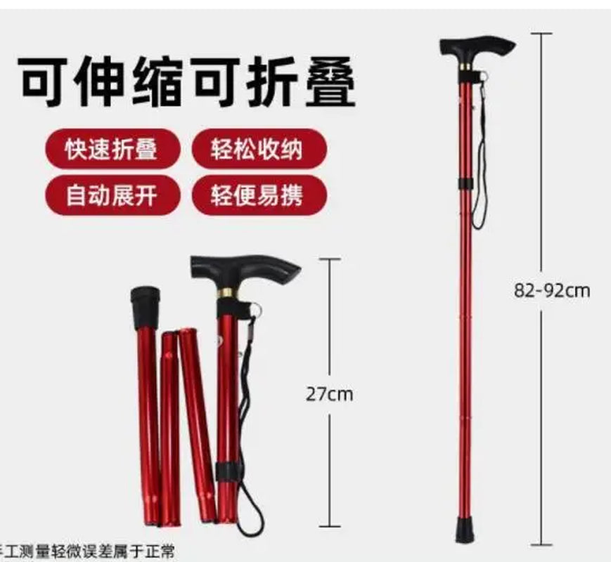 Foldable Telescopic Folding Walking Stickelderly Walking Aidtelescopic Foldable Rotating LED Lights Four Legs Walking Stick