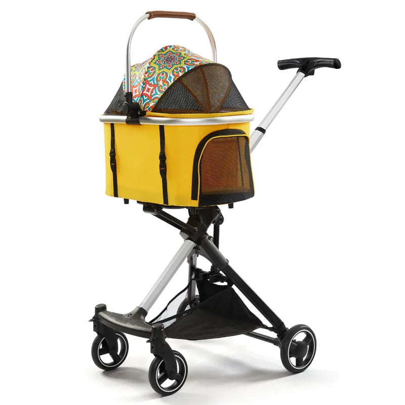 Lightweight Four-Wheel Pet Stroller Foldable Cat Stroller Portable Multifunctional Carrying Basket Outdoor Travel Pet Supplies