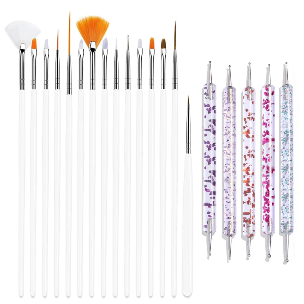 15Pcs Fine Detail Paint Brush Set Acrylic UV Gel Drawing Dotting Manicure Nail Art Design Tools Makeup Accessorie Gel Brush