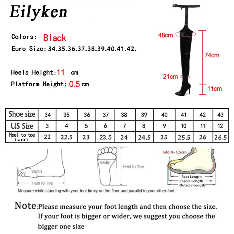 Eilyken Fashion High Quality Style Women over the Knee Boots Thin Heels for Pointed Toe Dance Club Shoes Botas Largas Mujer