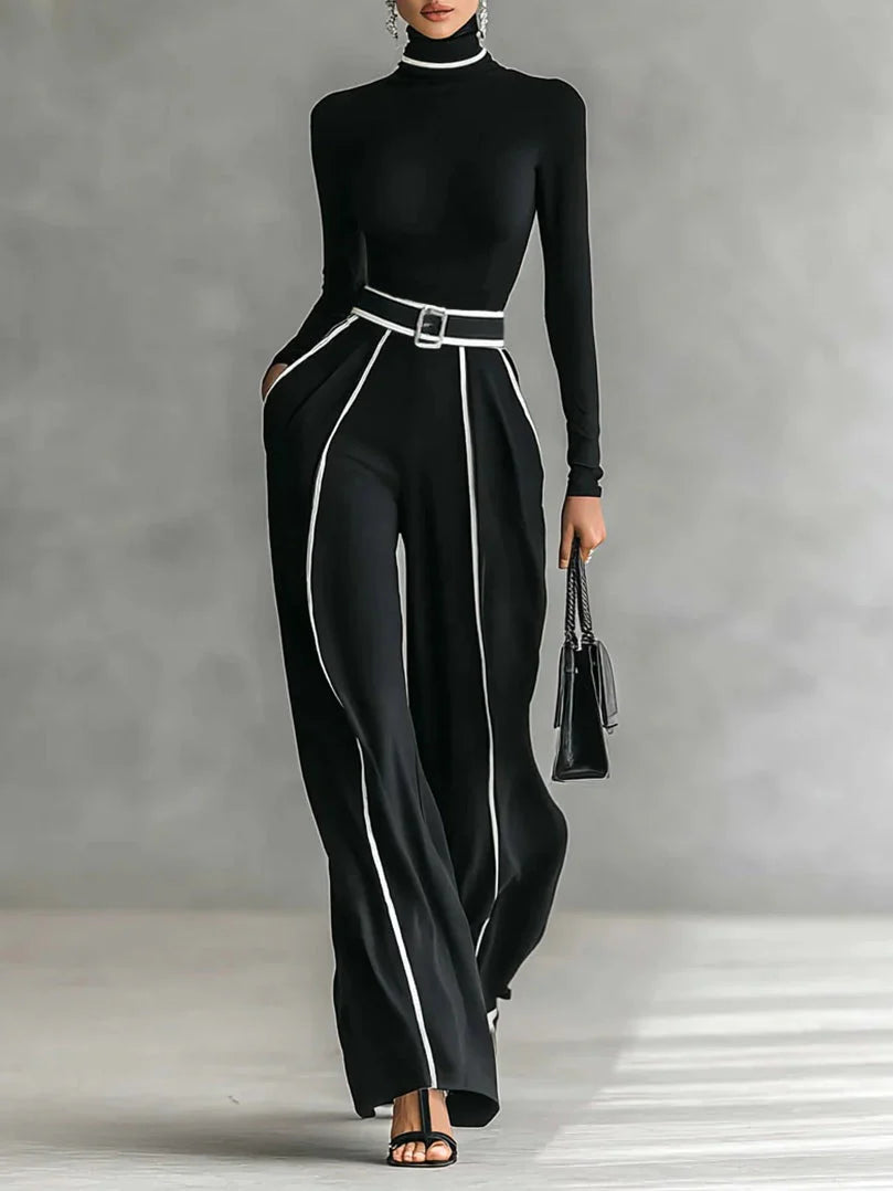Ana | Conjunto Elegant De Două Piese Cu Guler Înalt Și Pantaloni Largi