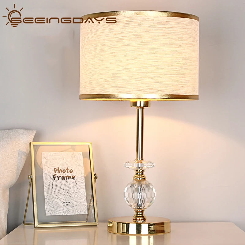 Seeingdays Golden Edge Lampshade Ball Crystal Table Lamp for Bedroom Living Room Bedside Lamp Modern European Crystal Lamp E27
