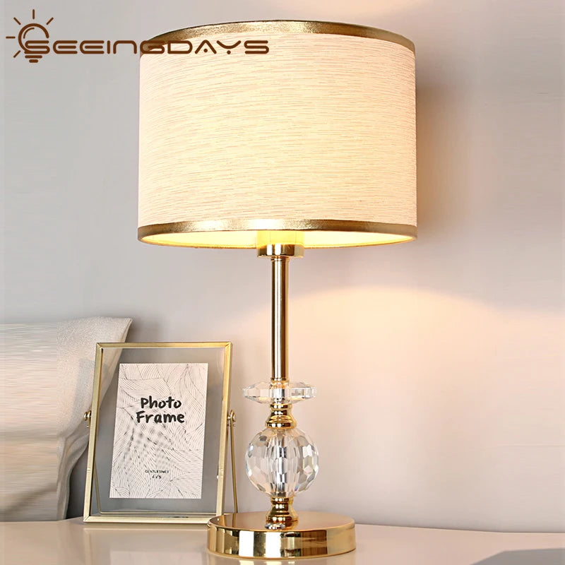 Seeingdays Golden Edge Lampshade Ball Crystal Table Lamp for Bedroom Living Room Bedside Lamp Modern European Crystal Lamp E27