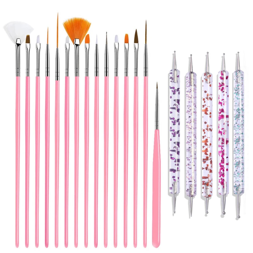 15Pcs Fine Detail Paint Brush Set Acrylic UV Gel Drawing Dotting Manicure Nail Art Design Tools Makeup Accessorie Gel Brush