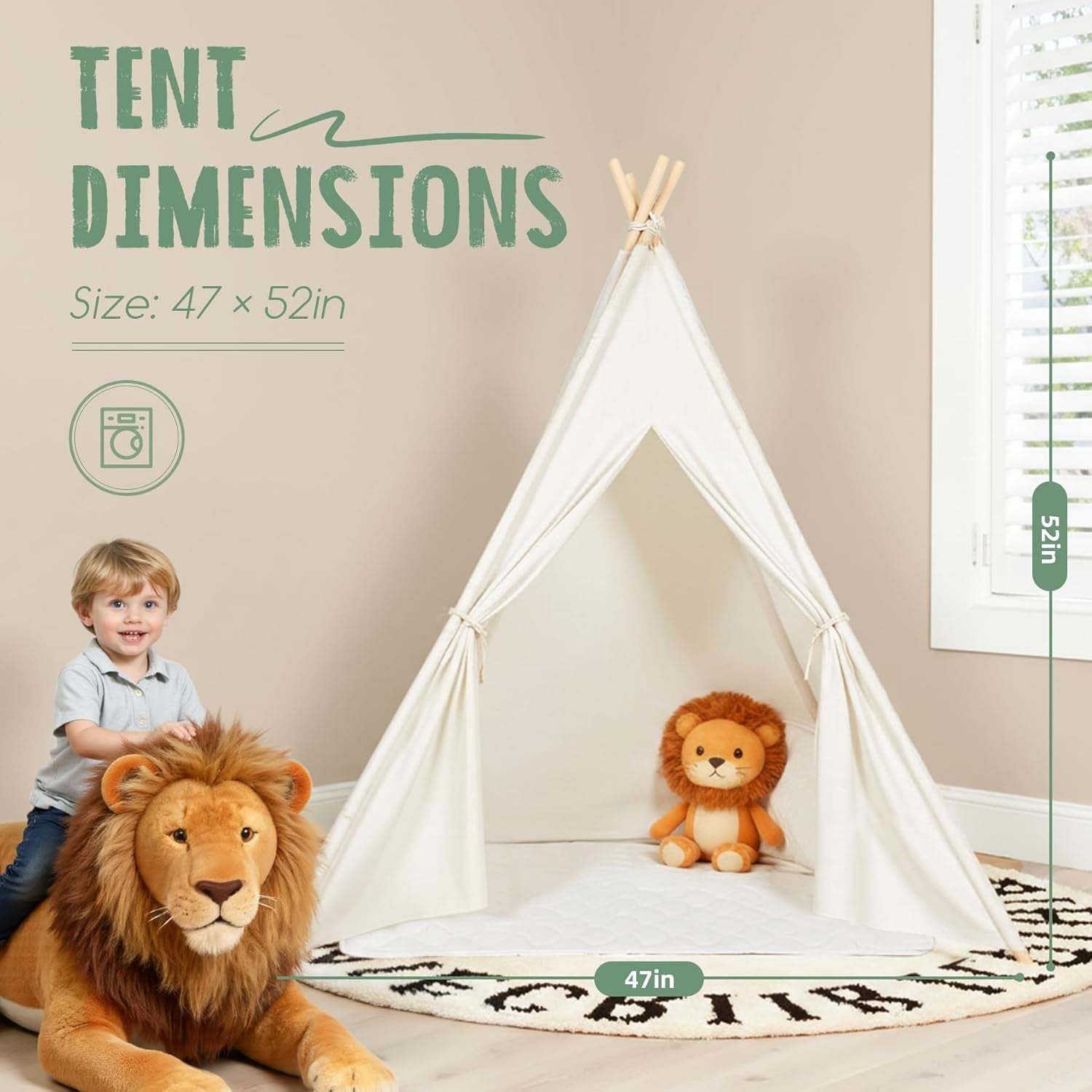 Indoor Teepee Tent for Children - Washable Toddler Play Tent for Sleepovers - Foldable Playhouse Gift for Boys and Girls