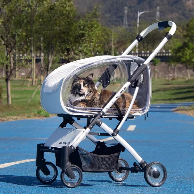 Portable Pet Stroller Folding Disassembling Cat Carrying Outdoor Windproof Rainproof Cat Bag Panoramic Breathable Pet Supplies