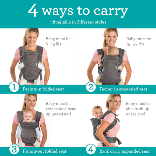 4-in-1 Convertible Baby Carrier - Unisex, 4 Positions, Suitable for Infants 0+ Months, Weight Capacity 8-32 lbs, Black & Gray Leopard Design