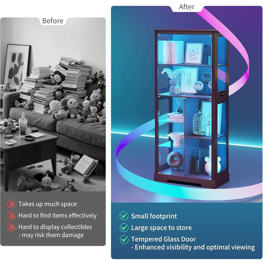 71 Illuminated Glass Curio Cabinet with 3-Color Sensor Lights, 7-Tier Adjustable Shelves, Ideal for Collectibles, Black