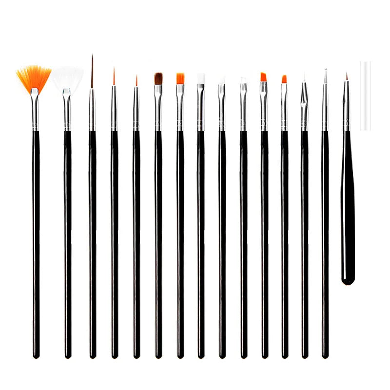 15Pcs Fine Detail Paint Brush Set Acrylic UV Gel Drawing Dotting Manicure Nail Art Design Tools Makeup Accessorie Gel Brush