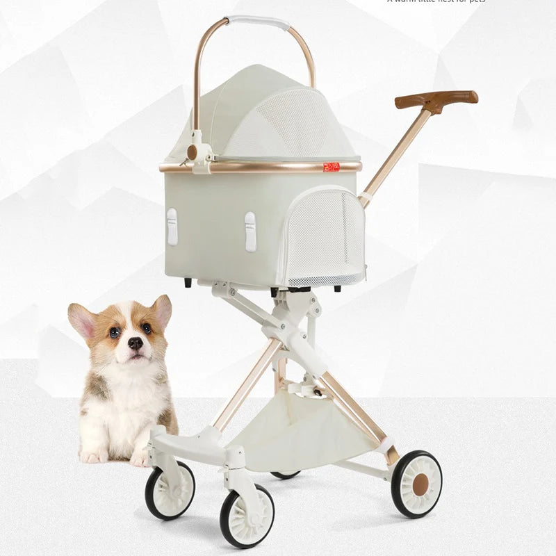 Lightweight Four-Wheel Pet Stroller Foldable Cat Stroller Portable Multifunctional Carrying Basket Outdoor Travel Pet Supplies