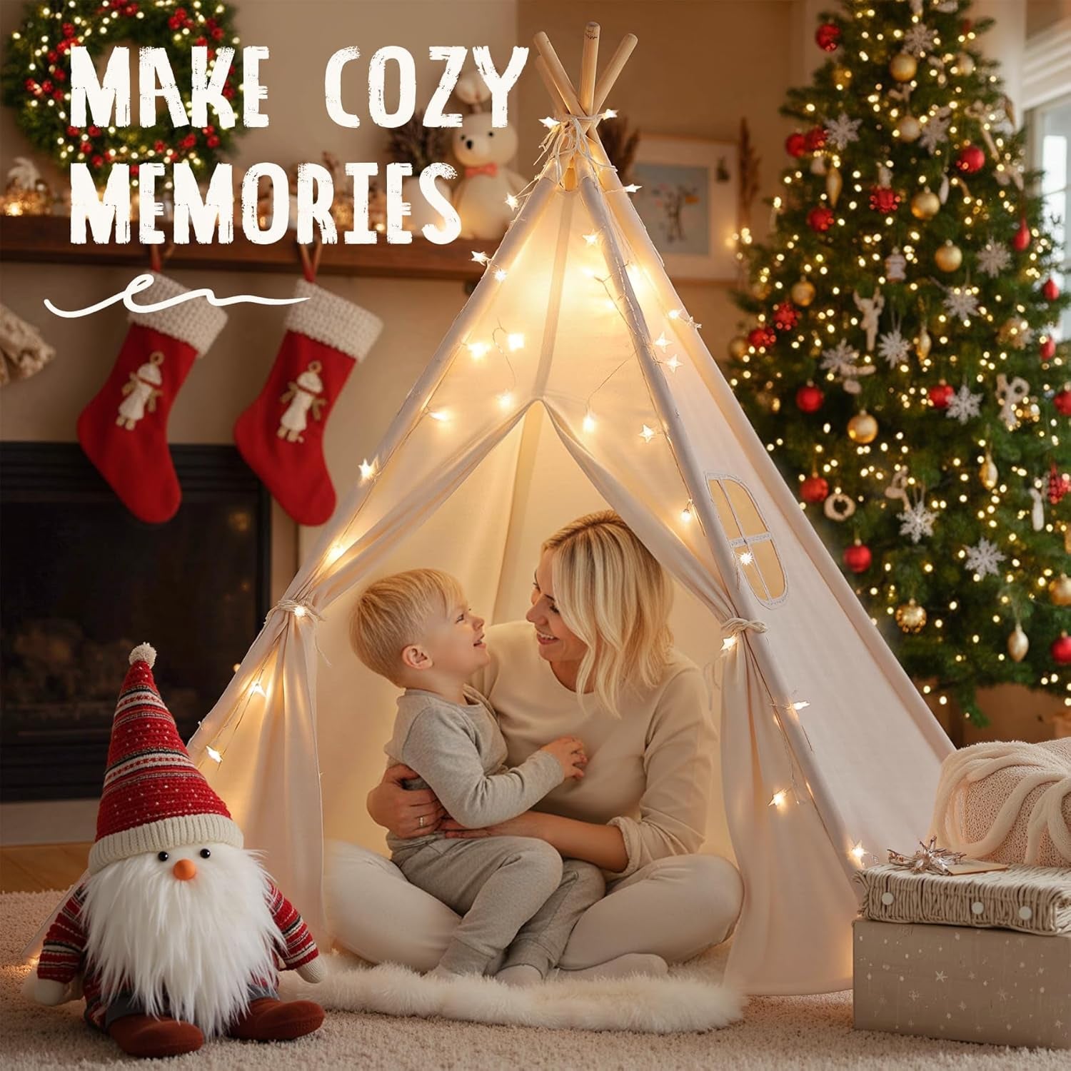 Indoor Teepee Tent for Children - Washable Toddler Play Tent for Sleepovers - Foldable Playhouse Gift for Boys and Girls