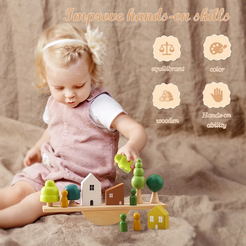 Montessori Sensory Stacking Toys for Infants - Wooden Forest House Replicas for Early Childhood Education and Play