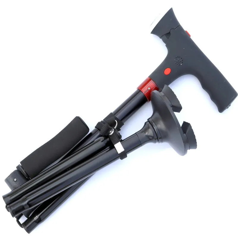 Foldable Telescopic Folding Walking Stickelderly Walking Aidtelescopic Foldable Rotating LED Lights Four Legs Walking Stick