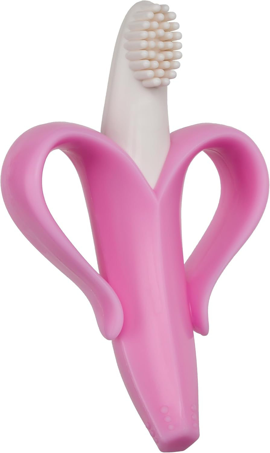 ®Pink Teether-Toothbrush, Infant to Toddler, Made in USA, Butter-Soft Bristles for Gums and Teeth, Bendable Food Grade Silicone, Family-Owned Buisness since 2009, 11 Million+ Sold