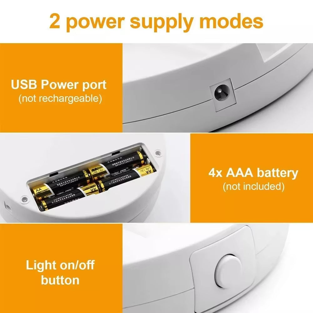 Dry Battery/Usb Dual Purpose Double-Sided Mirror LED Makeup Mirror Portable Makeup Mirror Makeup Light with 10Xmagnification