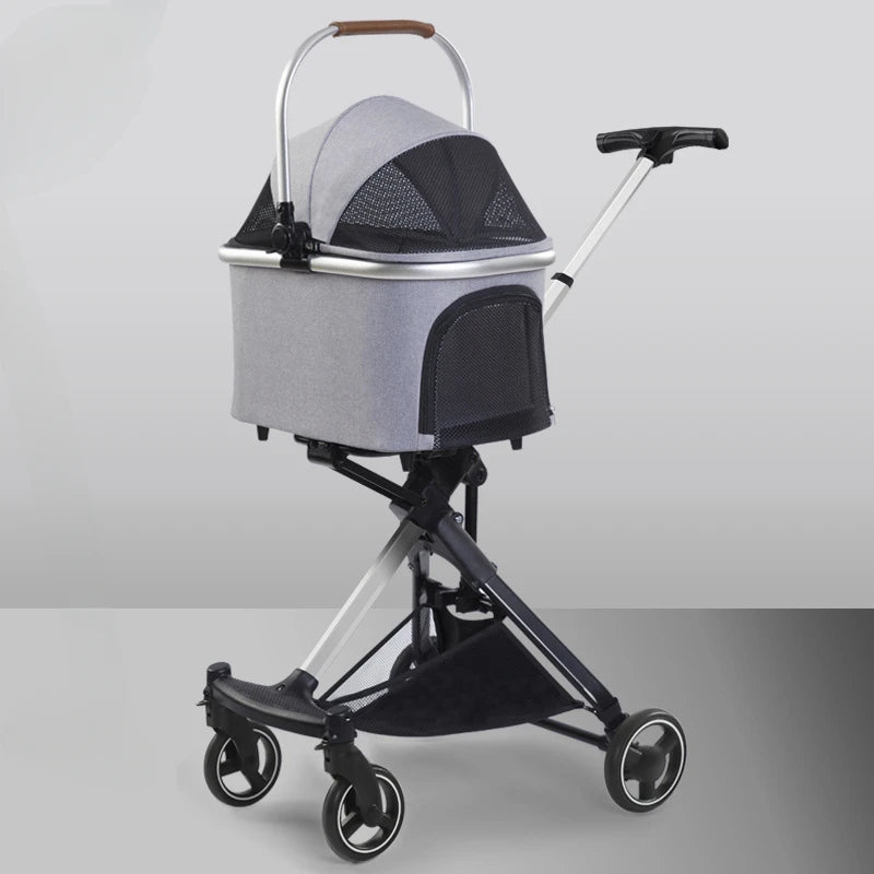 Lightweight Four-Wheel Pet Stroller Foldable Cat Stroller Portable Multifunctional Carrying Basket Outdoor Travel Pet Supplies