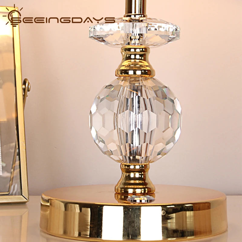 Seeingdays Golden Edge Lampshade Ball Crystal Table Lamp for Bedroom Living Room Bedside Lamp Modern European Crystal Lamp E27