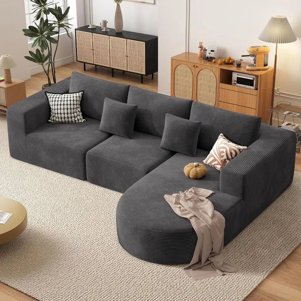 L-Shape Sectional Sofa with Chaise, Deep Seating, Comfortable Couch for Living Room, Easy Assembly, 1 Piece