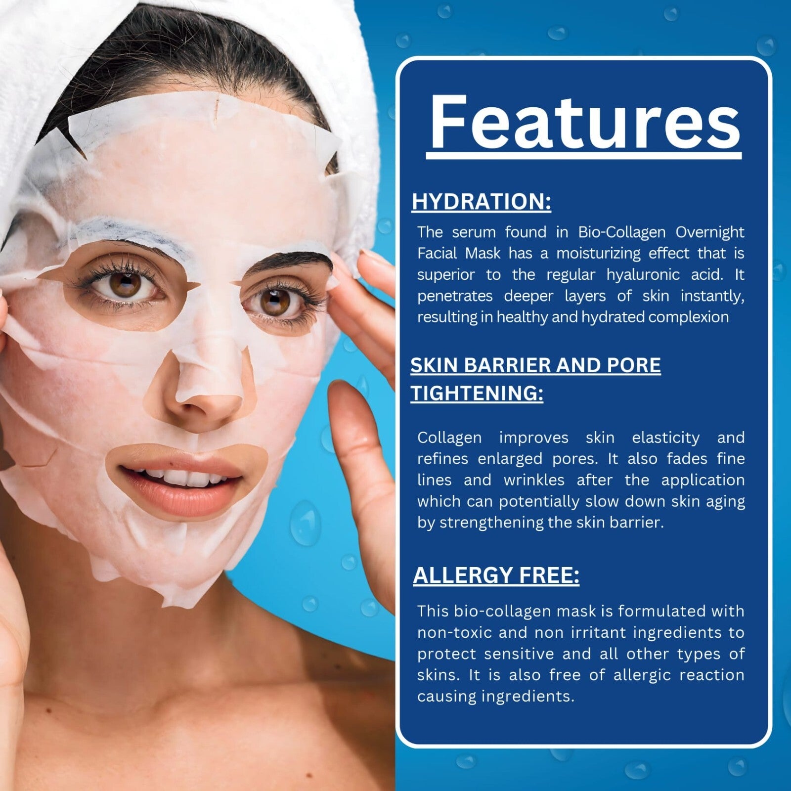 Bio-Collagen Real Deep Mask, Hydrating Overnight Hydrogel Mask, Pore Minimizing